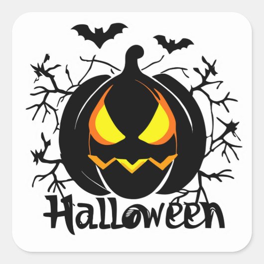 ジャック – O – ランタンとこうもりハロウィーン封筒用シール スクエアシール (正面)