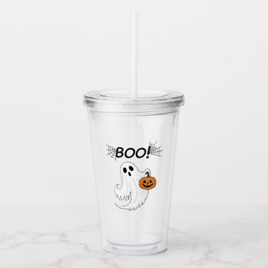 ジャック・o・ランタンと白い幽霊・ブー・ハロウィーン アクリルタンブラー (正面)