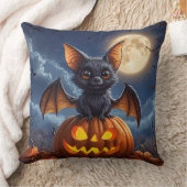 ジャック・o・ランタンに覆われた愛らしいマンガこうもり クッション (ブランケット)