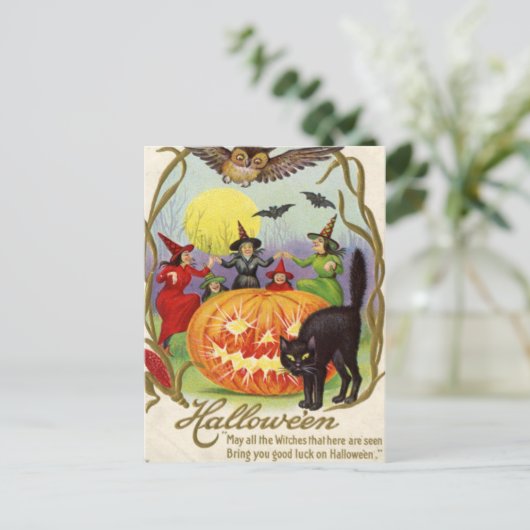 ジャックOのランタンのまわりで踊っている魔法使い シーズンポストカード (スタンド正面)