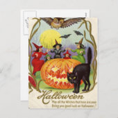 ジャックOのランタンのまわりで踊っている魔法使い シーズンポストカード (正面/裏面)