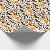 ジャックoランタンこうもり幽霊秋かわいいハロウィーン ラッピングペーパー (角)