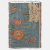 ジャックO'ランタンエアバルーンブラックキャットフクロウ スローブランケット (正面縦)