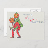 ジャックO'ランタンカボチャの生き物ピギーバック ポストカード (正面/裏面)