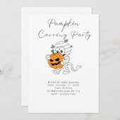 ジャックO'ランタンパンプキンカービングパーティー付きミイラ 招待状 (正面/裏面)