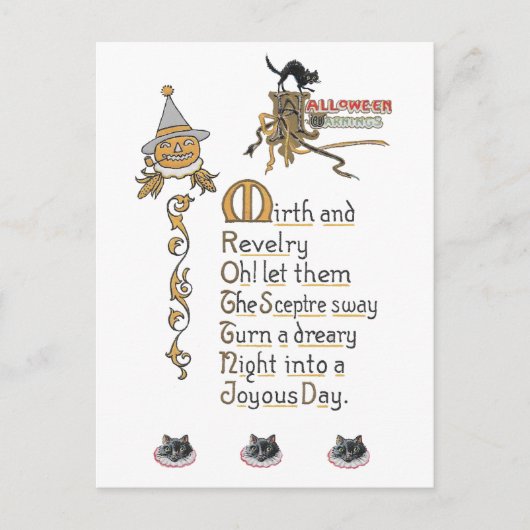 ジャッコランタンカボチャ猫ヴィンテージハロウィンアート ポストカード (正面)