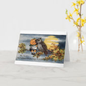 ジャッビクトリアンクOランタンとフクロウのハロウィンカード カード (黄色い花)