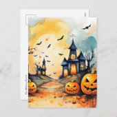 ジャッ不気味クオランタンこうもりハロウィーン シーズンポストカード (正面/裏面)
