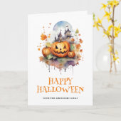 ジャッ不気味ク – O – ランタンフォトハッピーハローウィン カード (黄色い花)