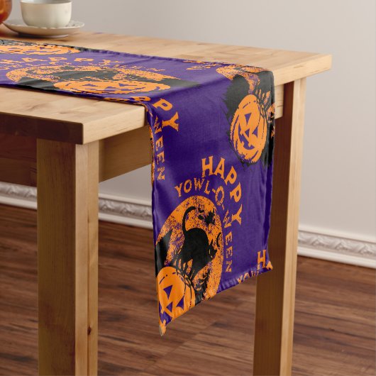 ジャッ不気味クOランタンに乗ったヨールOウィーンブラックキャット ショートテーブルランナー (インサイチュ)