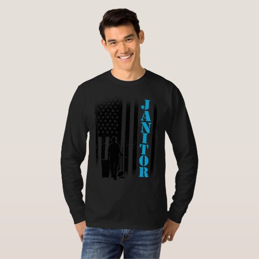 ジャニター米国国旗のジャニター施設管理者の便利屋 Tシャツ (正面フル)