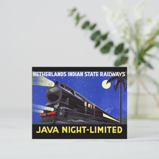ジャバインドネシアヴィンテージ旅行ポスター復元 ポストカード (スタンド正面)