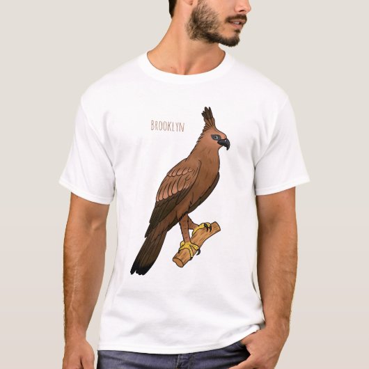 ジャバンホークイーグル鳥の漫画イラストレーション Tシャツ (正面)