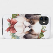 ジャパニーズ・チンとクリスマスのリースの愛らしい犬 Case-Mate iPhoneケース (裏面(横))
