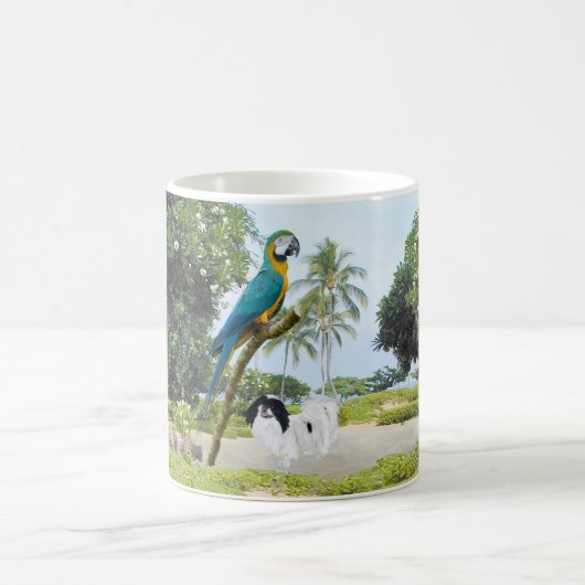 ジャパニーズ・チンとコンゴウインコ コーヒーマグカップ (中央)