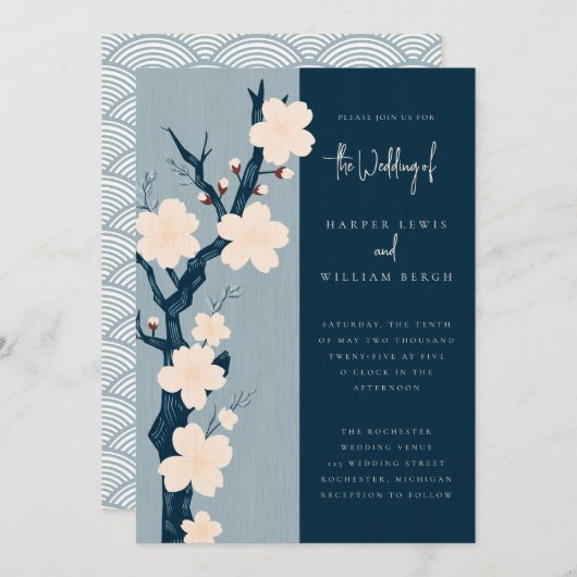 ジャパンディブルーさくらんぼ結婚ブロッサム 招待状 (正面/裏面)