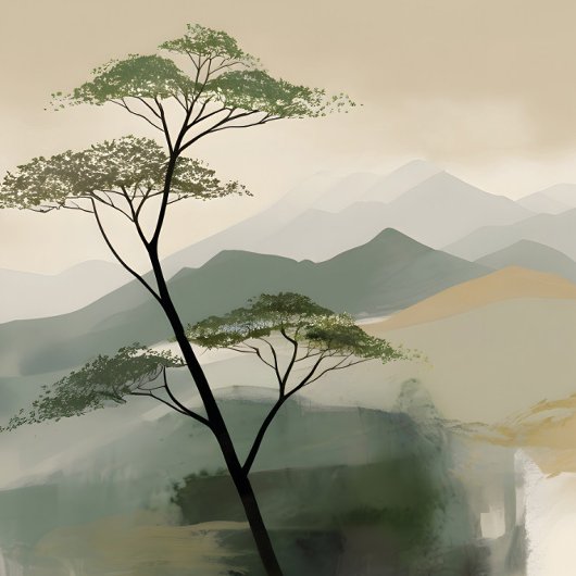 ジャパンディミスティックピークスウォールアートプリント シャワーカーテン