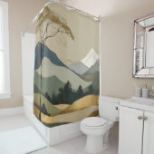 ジャパンディ金ゴールド&グリーンマウンテンランドスケープ シャワーカーテン (インサイチュ)