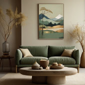 ジャパンディ金ゴールド&グリーンマウンテンランドスケープ ポスター