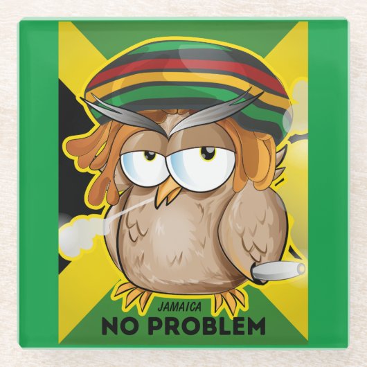 ジャマイカおもしろいラスタ喫煙フクロウ ガラスコースター (正面)