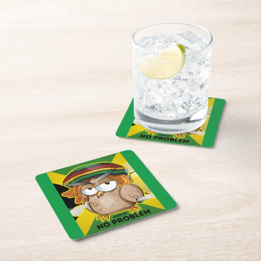 ジャマイカおもしろいラスタ喫煙フクロウ スクエアペーパーコースター (インサイチュ)