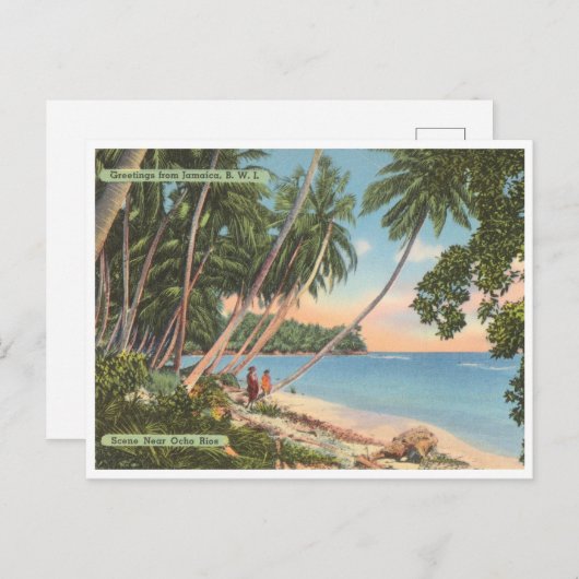 ジャマイカからの挨拶ヴィンテージビーチシーン ポストカード (正面/裏面)