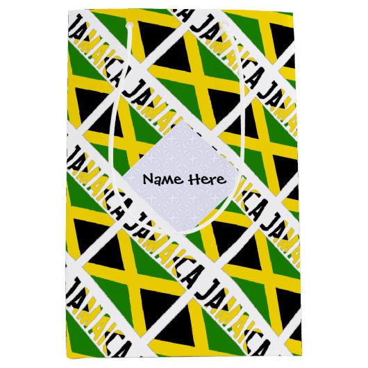 ジャマイカとジャマイカの国旗があなたの名前と並べて ミディアムペーパーバッグ (正面)