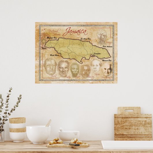 ジャマイカとナショナルヒーローの地図 ポスター (キッチン)