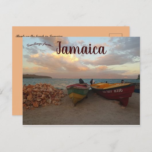 ジャマイカのビーチの船 ポストカード (正面/裏面)