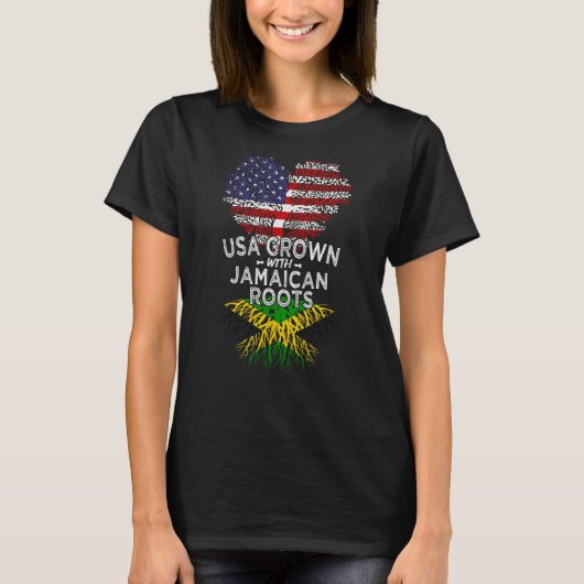 ジャマイカのルーツで育ったアメリカ Tシャツ (正面)