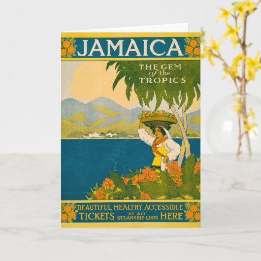 ジャマイカのヴィンテージ旅行ポスター カード (黄色い花)