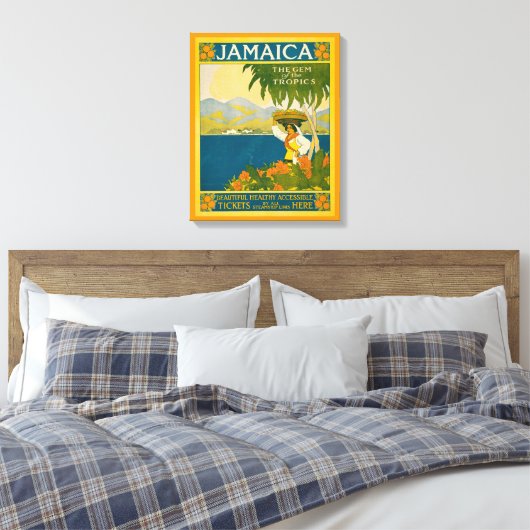 ジャマイカのヴィンテージ旅行ポスター キャンバスプリント (インサイチュ (寝室))