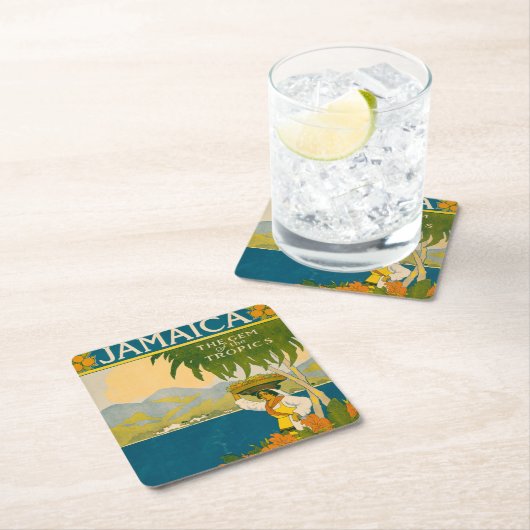ジャマイカのヴィンテージ旅行ポスター スクエアペーパーコースター (インサイチュ)