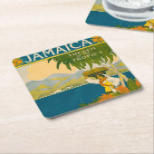 ジャマイカのヴィンテージ旅行ポスター スクエアペーパーコースター (アングル)