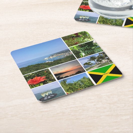 ジャマイカの写真コラージュ スクエアペーパーコースター (アングル)