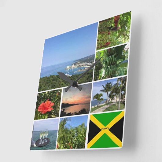 ジャマイカの写真コラージュ スクエア壁時計 (傾斜)