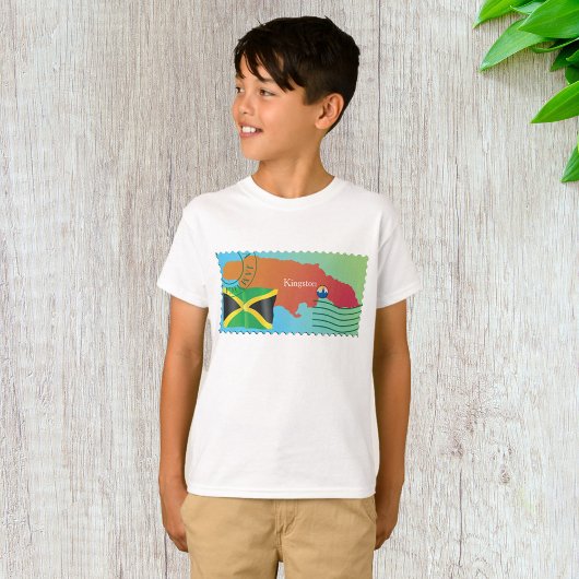 ジャマイカの地図の郵便切手スタイル Tシャツ