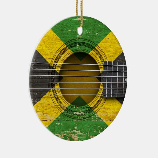 ジャマイカの旗が付いている古いアコースティックギター セラミックオーナメント (右)