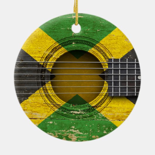 ジャマイカの旗が付いている古いアコースティックギター セラミックオーナメント (裏面)