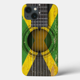 ジャマイカの旗が付いている古いアコースティックギター iPhone 13ケース