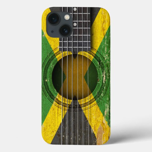 ジャマイカの旗が付いている古いアコースティックギター Case-Mate iPhoneケース (裏面)