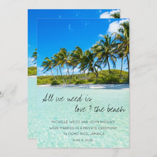 ジャマイカの目的地結婚開設の発表 招待状 (正面/裏面)