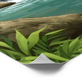 ジャマイカの緑豊かな熱帯滝 ポスター (角)