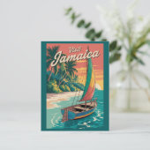 ジャマイカの船のイラスト 旅行アート ヴィンテージ ポストカード (スタンド正面)