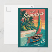 ジャマイカの船のイラスト 旅行アート ヴィンテージ ポストカード (正面/裏面)