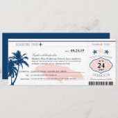 ジャマイカの青いですかピンクのヤシの木のヒトデの搭乗券 招待状 (正面/裏面)