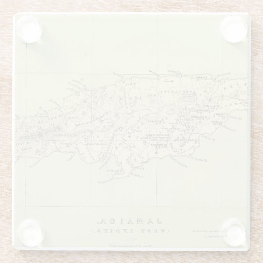 ジャマイカは地図を石版刷にしました ガラスコースター (裏面)