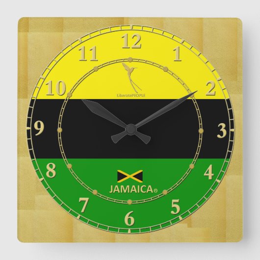 ジャマイカは金ゴールドのモダンな柱時計のギフトの販売を着色します スクエア壁時計 (正面)