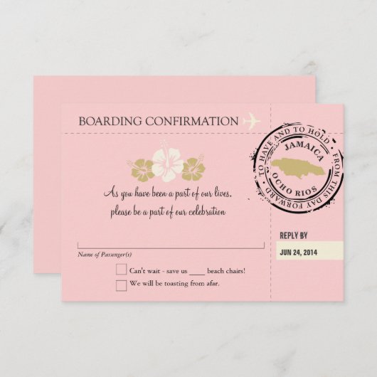 ジャマイカへの出発案内兼返信はがき 出欠カード (正面/裏面)