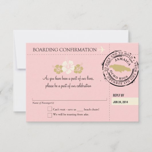 ジャマイカへの出発案内 出席確認カード 出欠カード (正面)